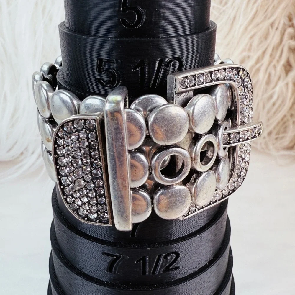 Silvertone CZ premier, designs, retired Statement Buckle Stretch Bracelet